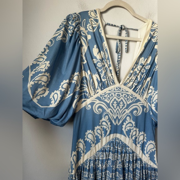 FARM RIO ANTHROPOLOGIE Elegant Blue and Cream Women's Dress - Picture 5 of 14